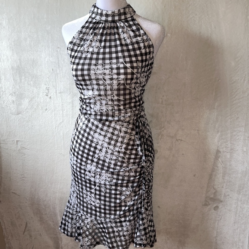 ✅Checkerboard and Floral Pencil Dress